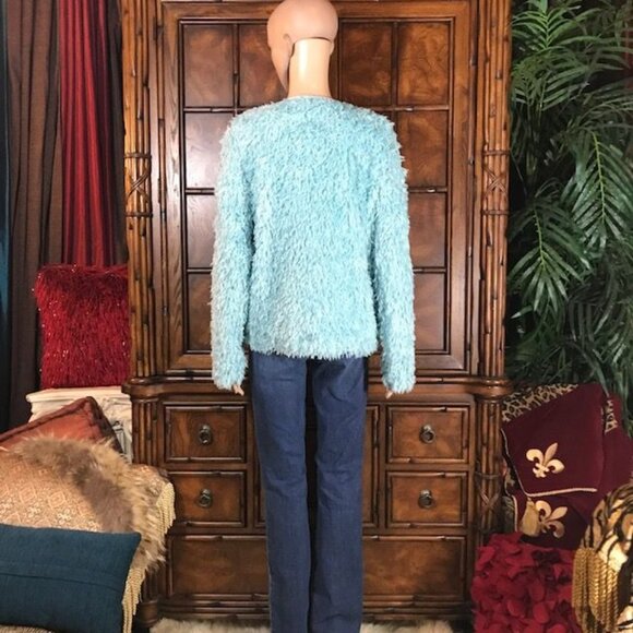NWOT Colleen Lopez Aqua Faux Feather Jacket - Picture 5 of 13